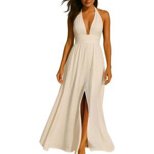 Women’s Backless Maxi Dress Halter Neck Sleeveless Slit Party Evening